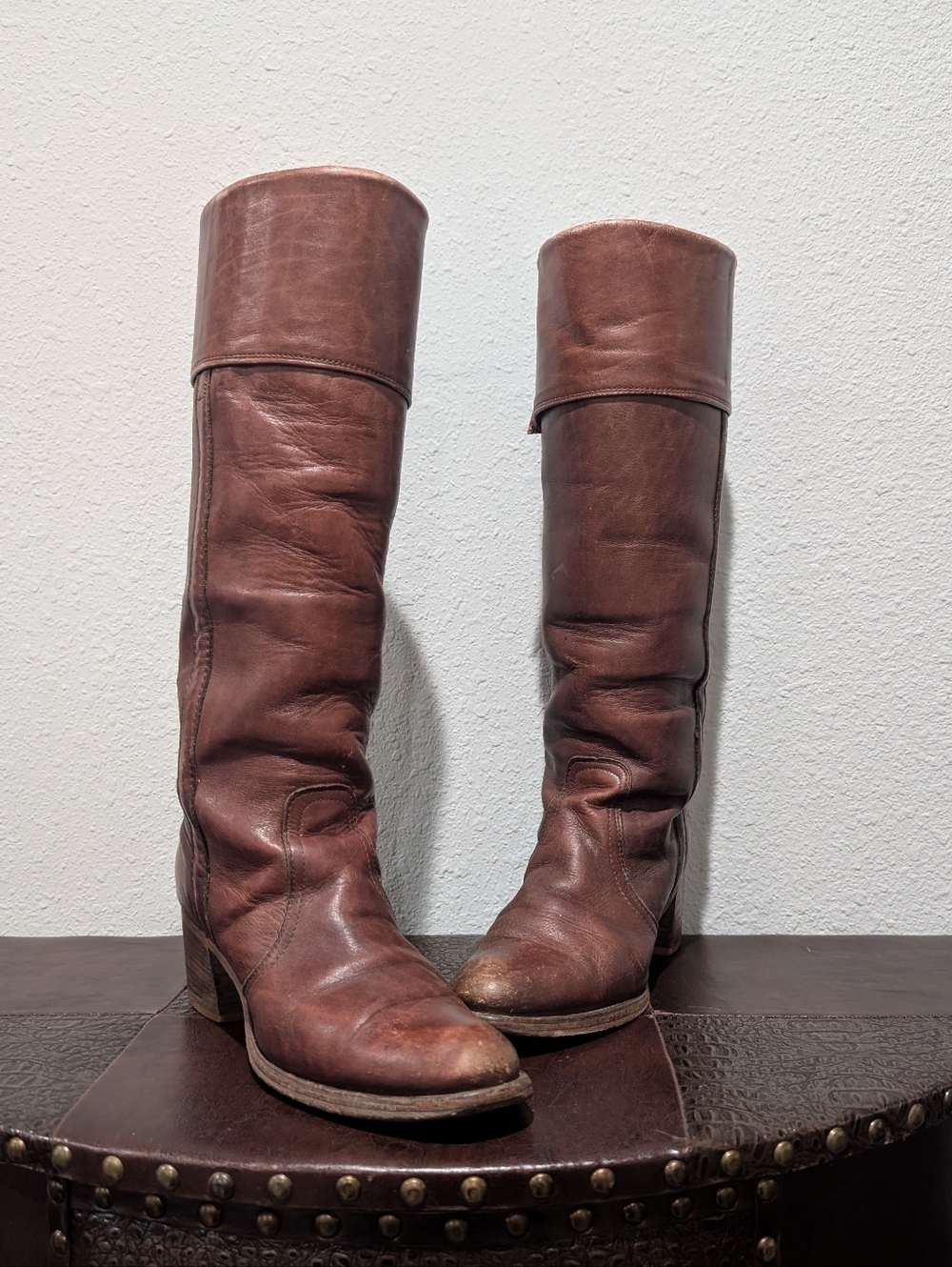 Vintage 80s FRYE Made in USA Tall Leather Campus Boots - Size 9B - Picture 2 of 13